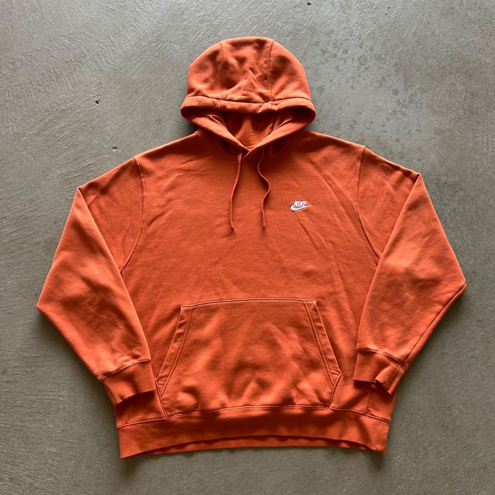 Nike Club Fleece Hoodie Mens XL Burnt Orange Pullover Sweatshirt BV2654-813